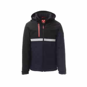 Payper Wise Pad, softshell da lavoro imbottito con cappuccio removibile, antifreddo EN 14058. Colorazione Blu Navy e nero