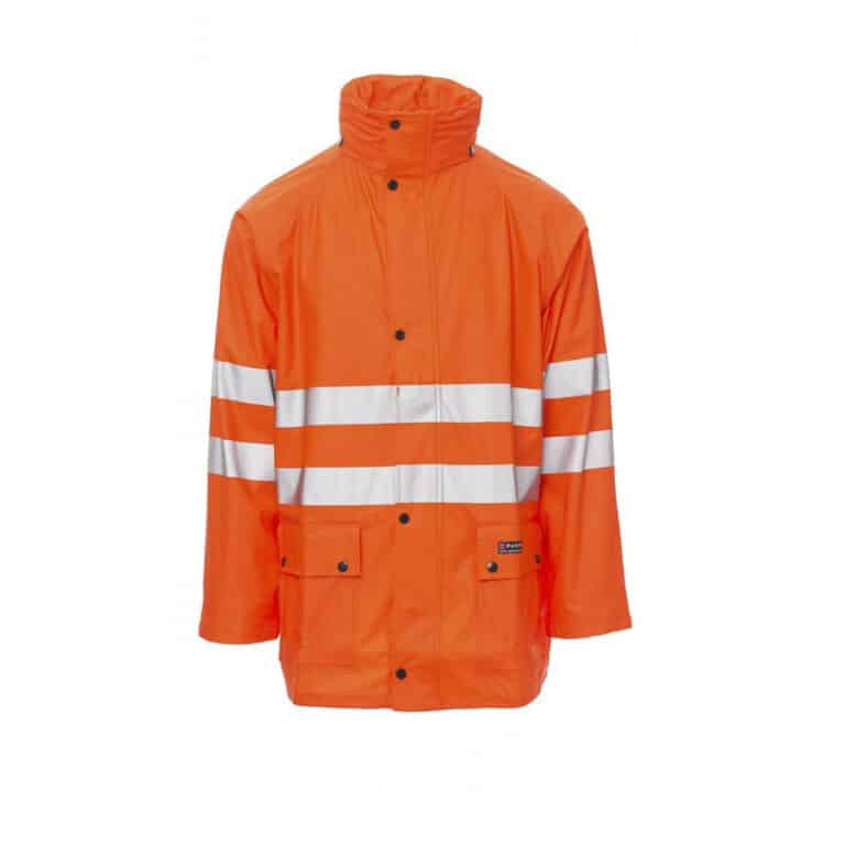 Giacca impermeabile antipioggia alta visibilità Payper River-Jacket con bande 3M, EN 20471 - EN 343 - EN 13688 - Colore Arancione Fluo - Codice 000352009402001